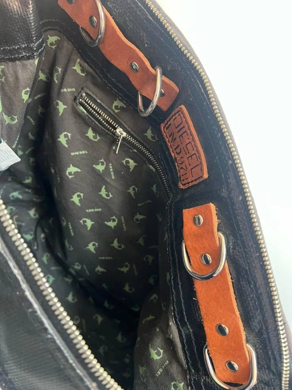 Diesel Black Canvas & Leather Tote Bag